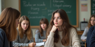 Jeune femme en classe prenant des notes dans une universite