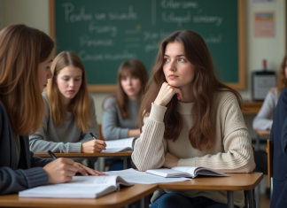 Devenir sociologue : diplôme et parcours à suivre en France Jeune femme en classe prenant des notes dans une universite
