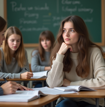 Devenir sociologue : diplôme et parcours à suivre en France Jeune femme en classe prenant des notes dans une universite
