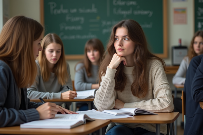 jeune-femme-notes-universite Jeune femme en classe prenant des notes dans une universite