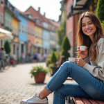 Pays d’Europe le moins cher pour y vivre : comparatif des meilleures destinations Jeune femme souriante dans un village européen en plein air