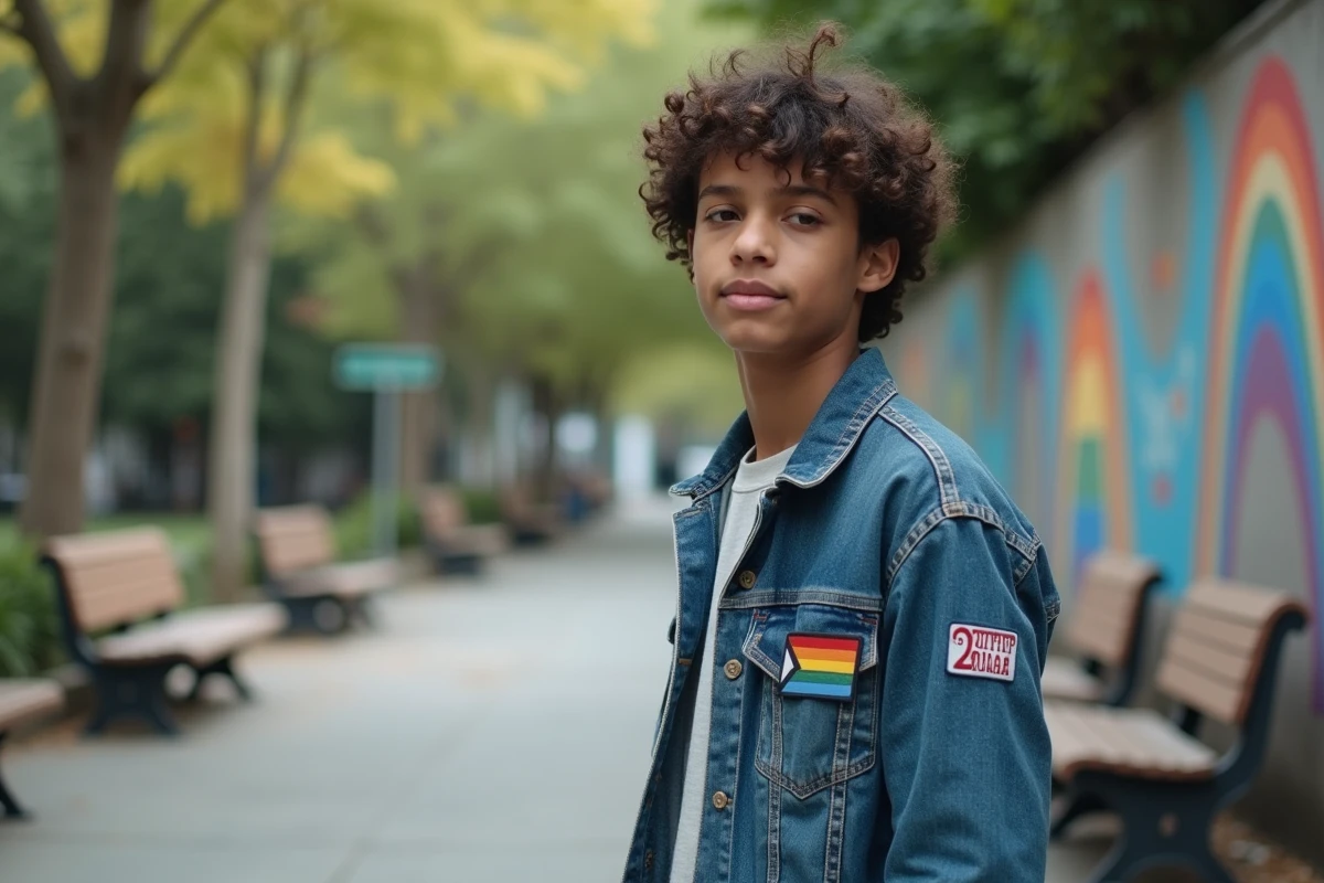 Jeune personne non binaire en portrait dans un parc urbain calme