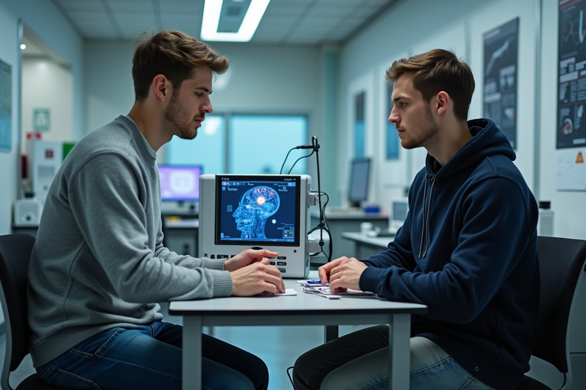 Jeune scientifique testant un appareil GSR dans un laboratoire universitaire