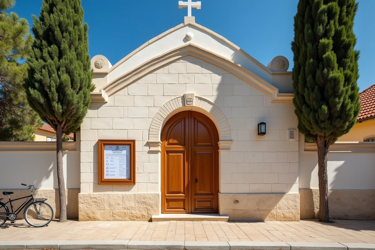 Panneau d'affichage des heures de prières à l'entrée d'une mosquée de Narbonne