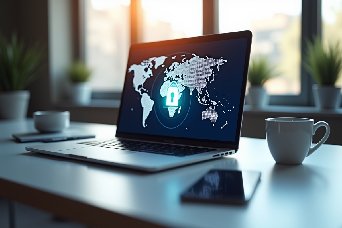 Ordinateur portable avec icone de verrou digital sur l'écran