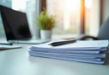 Papiers officiels organisés sur un bureau lumineux