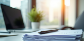 Papiers officiels organisés sur un bureau lumineux