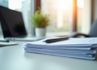 Papiers officiels organisés sur un bureau lumineux