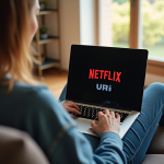 Personne sur un canapé utilisant un laptop avec VPN affiché