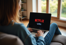 Personne sur un canapé utilisant un laptop avec VPN affiché