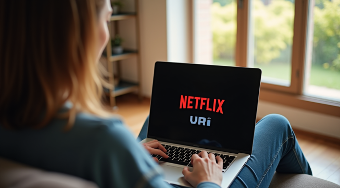Personne sur un canapé utilisant un laptop avec VPN affiché
