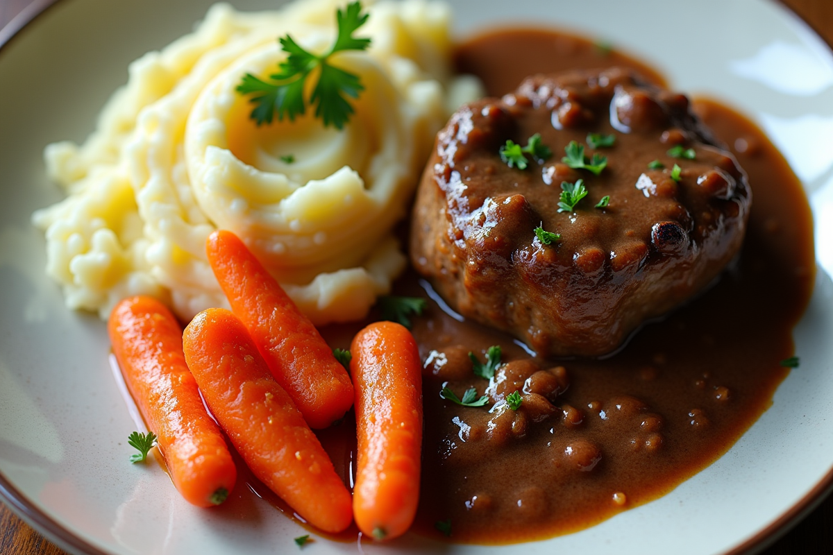 Assiette colorée avec boeuf bourguignon et légumes