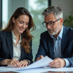 Égalité homme femme : Comment réduire les inégalités ? Deux professionnels en réunion dans un bureau moderne