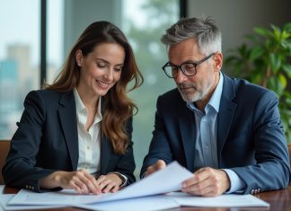 Égalité homme femme : Comment réduire les inégalités ? Deux professionnels en réunion dans un bureau moderne