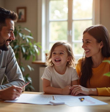 Couple rencontrant un enfant dans une agence d'adoption chaleureuse