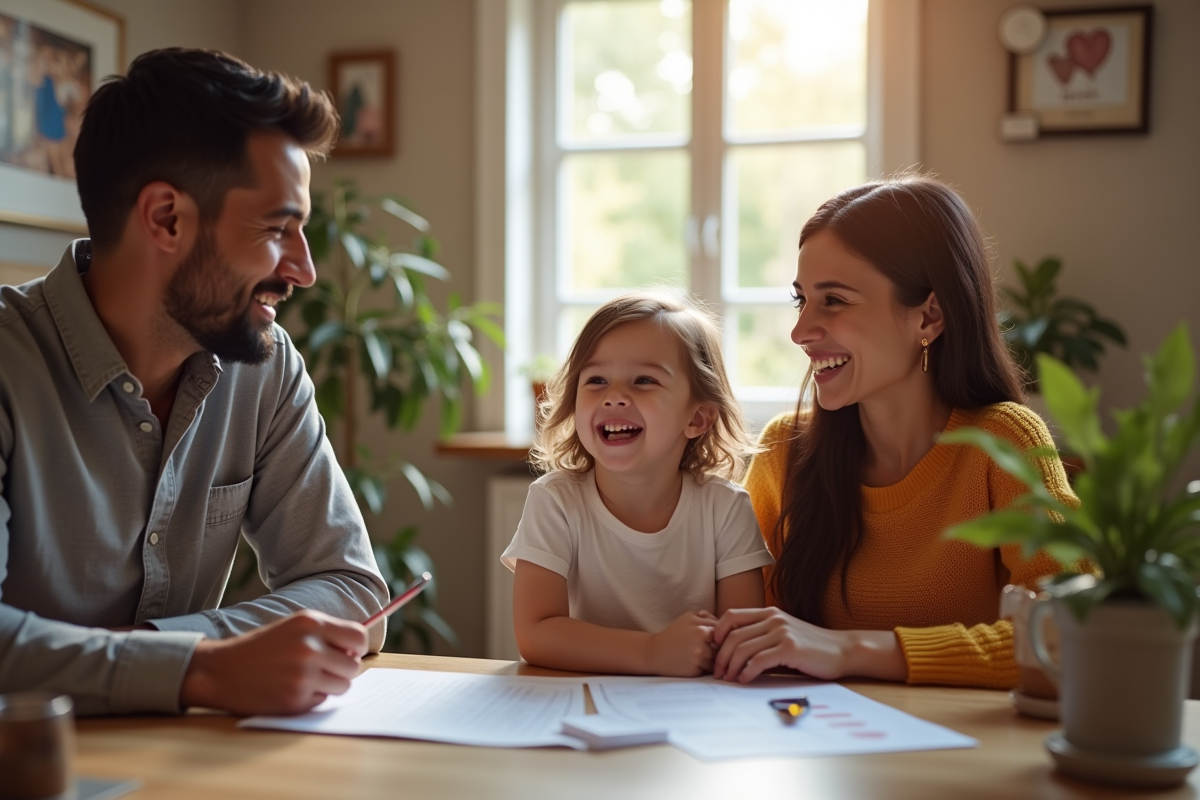 Couple rencontrant un enfant dans une agence d'adoption chaleureuse