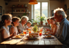 Famille française partageant un repas traditionnel à la maison