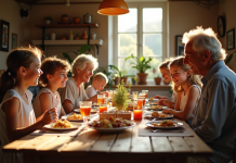 Famille française partageant un repas traditionnel à la maison