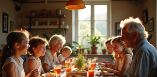 Famille française partageant un repas traditionnel à la maison