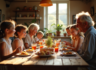 Famille française partageant un repas traditionnel à la maison