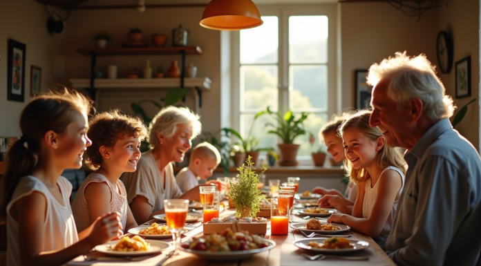 Famille française partageant un repas traditionnel à la maison