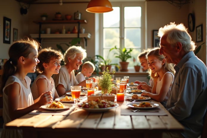 Famille française partageant un repas traditionnel à la maison