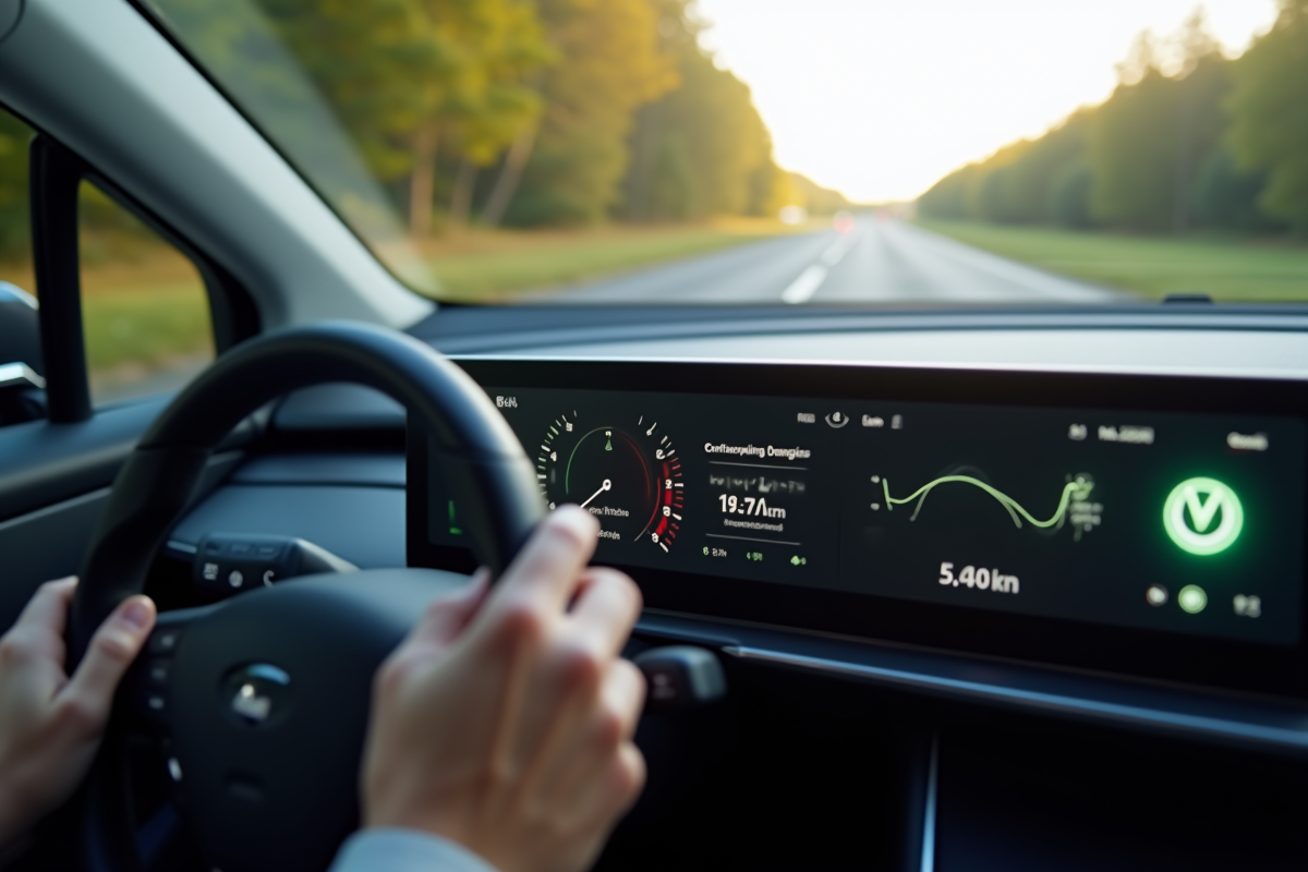 Tableau de bord numérique dans une voiture électrique en conduite