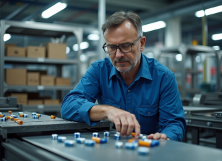 Batteries d’Amazon : qui les fabrique ? Découvrez les fabricants ! Technicien industriel examinant des piles AA dans une usine moderne