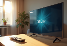 Télévision moderne affichant une erreur S1 avec logo Bouygues