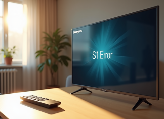 Télévision moderne affichant une erreur S1 avec logo Bouygues