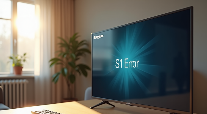 Télévision moderne affichant une erreur S1 avec logo Bouygues