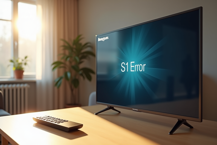 Télévision moderne affichant une erreur S1 avec logo Bouygues