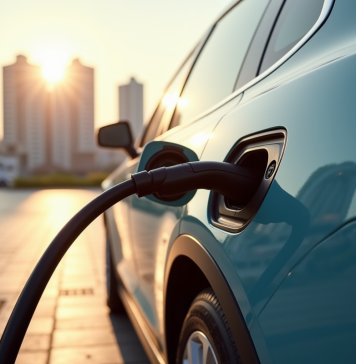 Voiture électrique en charge à une station moderne en ville